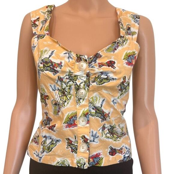 ModCloth 14 cowgirl smocked button front crop top rodeo TS 2723 - Picture 1 of 10